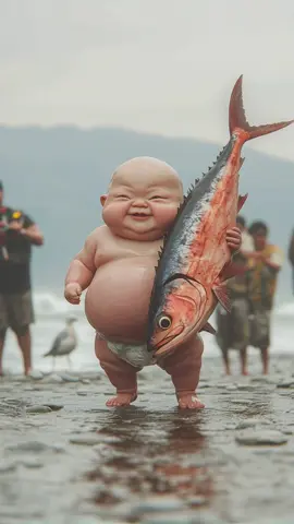 Happy Baby got the fish for Dad….. #fyp #baby #cute #funny #aiart #trending #bebe #Love #viralvideo 