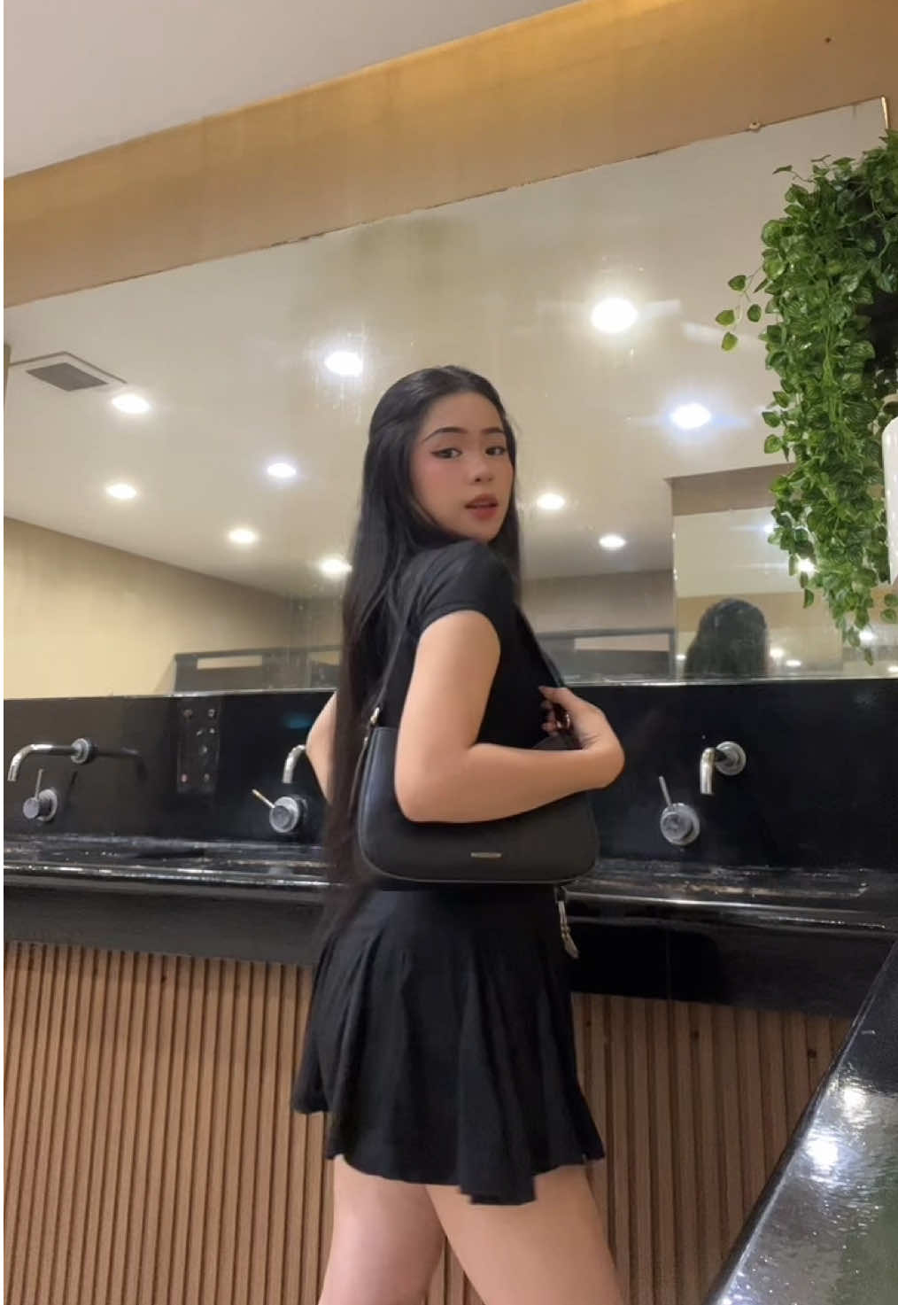 POV: Getting ‘ready’ for work... but all I really did was put on my ID and act cute 😆🤪 #skaterdress #dress #OOTD #fitcheck #trend #blinktwice #trend #bini #blackdress #sexydress 