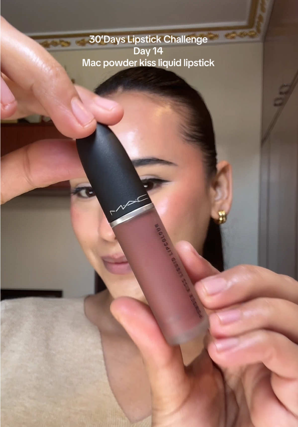 Day 14, Swatching MAC powder kiss liquid lipstick 💄 🤍 @maccosmetics 