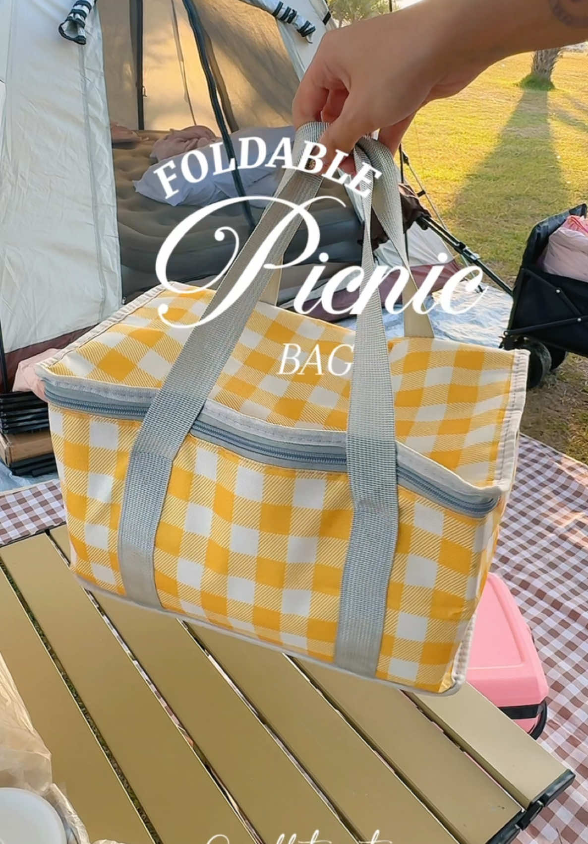 You can now organize your picnic stuff/food with this foldable picnic bag. So cute aesthetic design, and it’s waterproof. #picnicbag #picnic #picnicessentials #campingessentials 