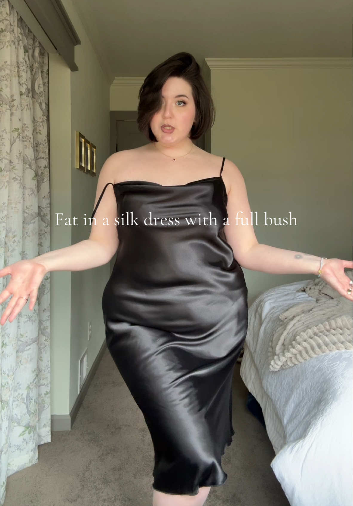 The strap was a paid actor 🙂‍↕️ #silkdress #plussize #curvyfashion #fyp #bodyneutrality 