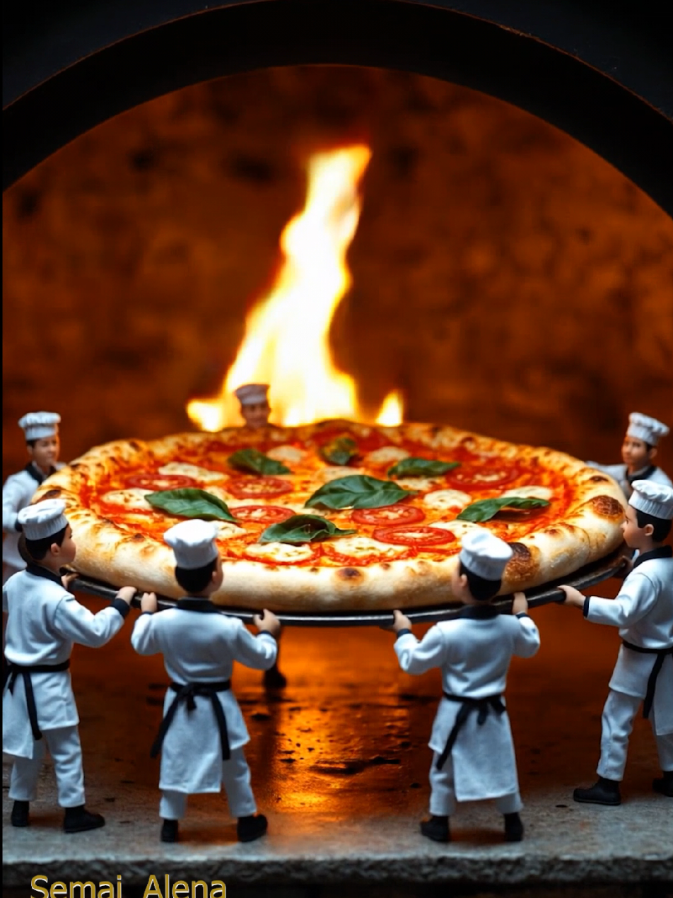 Little people build the pizza of your dreams.🍕 Share and like 🍕 #pizza #Food #italianstyle #aiart #people 