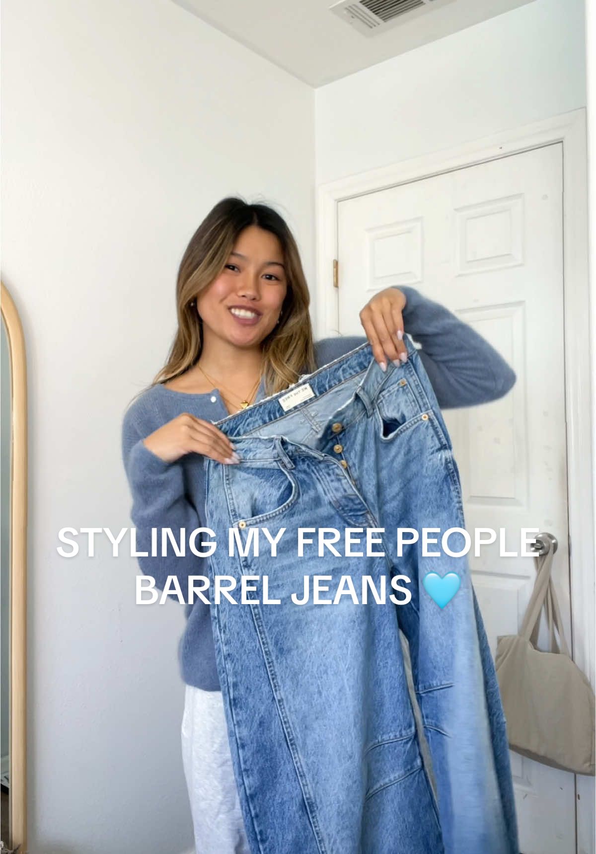 styling my @Free People barrel jeans!!! 🫐 i’m obsessed. #freepeople #barreljeans #grwm #OOTD 