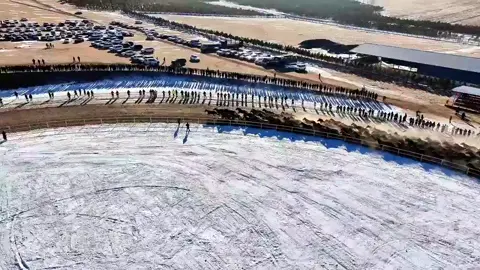 More than 1,00 galloping horses charge in time to the blast of the Nadam horn.