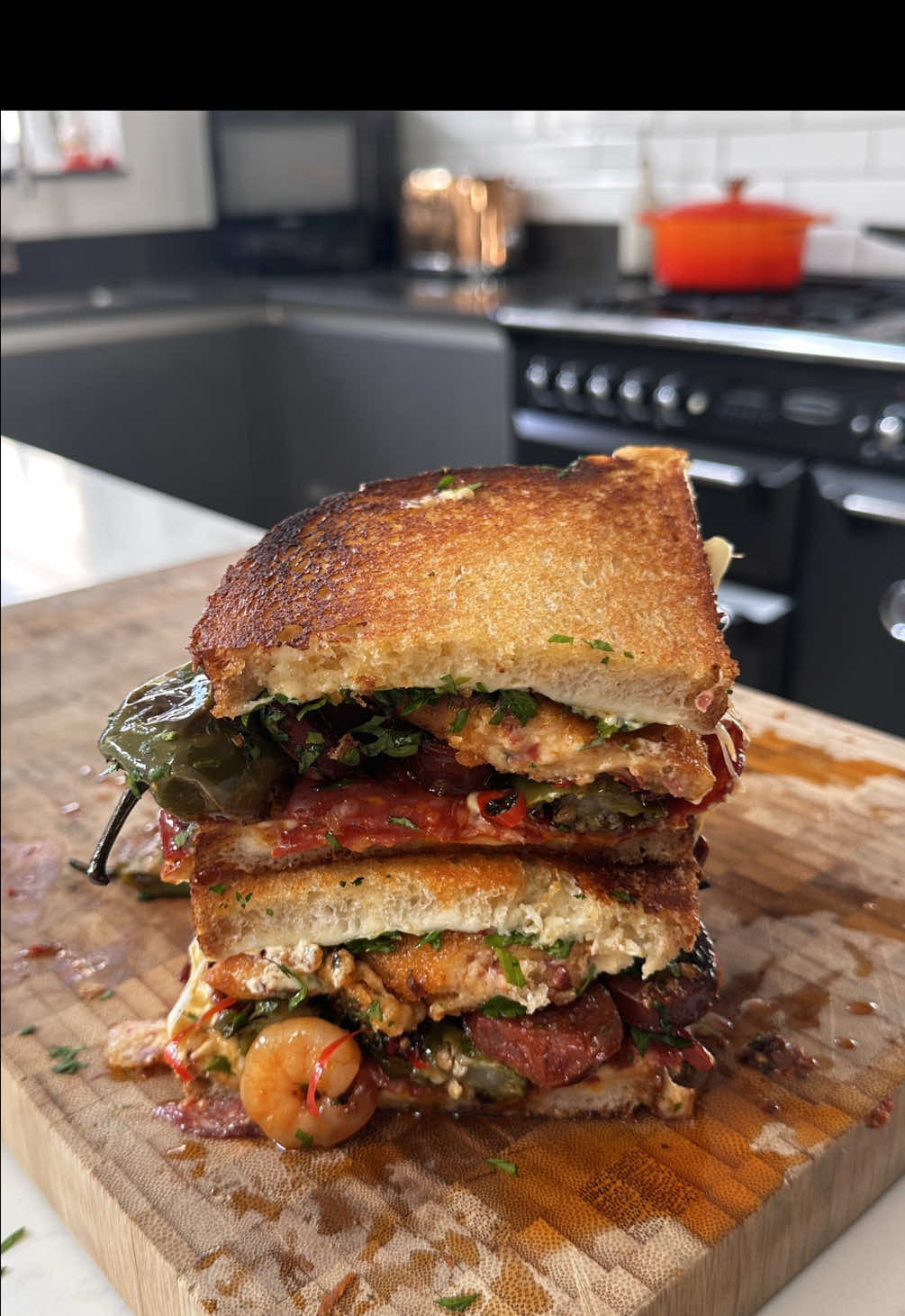 Tapas Toastie 🫡 Started with a base of a mozzarella toastie then added: • Homemade garlic aioli  • Chorizo • Padrón pepper with loads of maldon salt • Gambas al ajillo with chorizo  • Homemade chorizo and manchego croquettes  • All the garlic and chili from the Gambas and chorizo • Parsley #fyp #food #foodporn #foodphotography #foodblogger #Foodie #dublinfood #dublinfoodblog #dublinfoodie #sandwich #tapas #spain #chef 