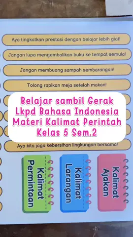 Belajar Bahasa Indonesia jadi makin seru menggunakan LKPD interaktif. Materi Kalimat perintah Kelas 5 Semester 2 Kalimat perintah tidak hanya dipelajari, tapi juga dipraktikkan langsung dengan cara yang seru!  Melalui LKPD interaktif, siswa bisa menggunting & menempelkan kalimat sesuai kategori: ✂️ Ajakan → Yuk, coba lakukan ini bersama! ✂️ Larangan → Jangan lakukan ini ya! ✂️ Permintaan → Tolong bantuin aku dong! Dengan metode ini, siswa jadi lebih aktif, kreatif, dan cepat paham! Siapa yang setuju kalau belajar dengan aktivitas seperti ini lebih menyenangkan? Semoga bermanfaat #pembelajarankreatif #kelas5b #kelas5a #kelas5sd #kelas5 #pembelajaranmenyenangkan #pembelajarankreatif #pembelajaran #belajarserumenyenangkan #belajarseru #semeter2 #fyp #fypage #belajar #bahasaindonesia #bahasaindonesiakelas5 #materibahasaindonesia #kalimatperintah #guru #gurutiktok #gurumuda #gurusd #fyp #fypage 