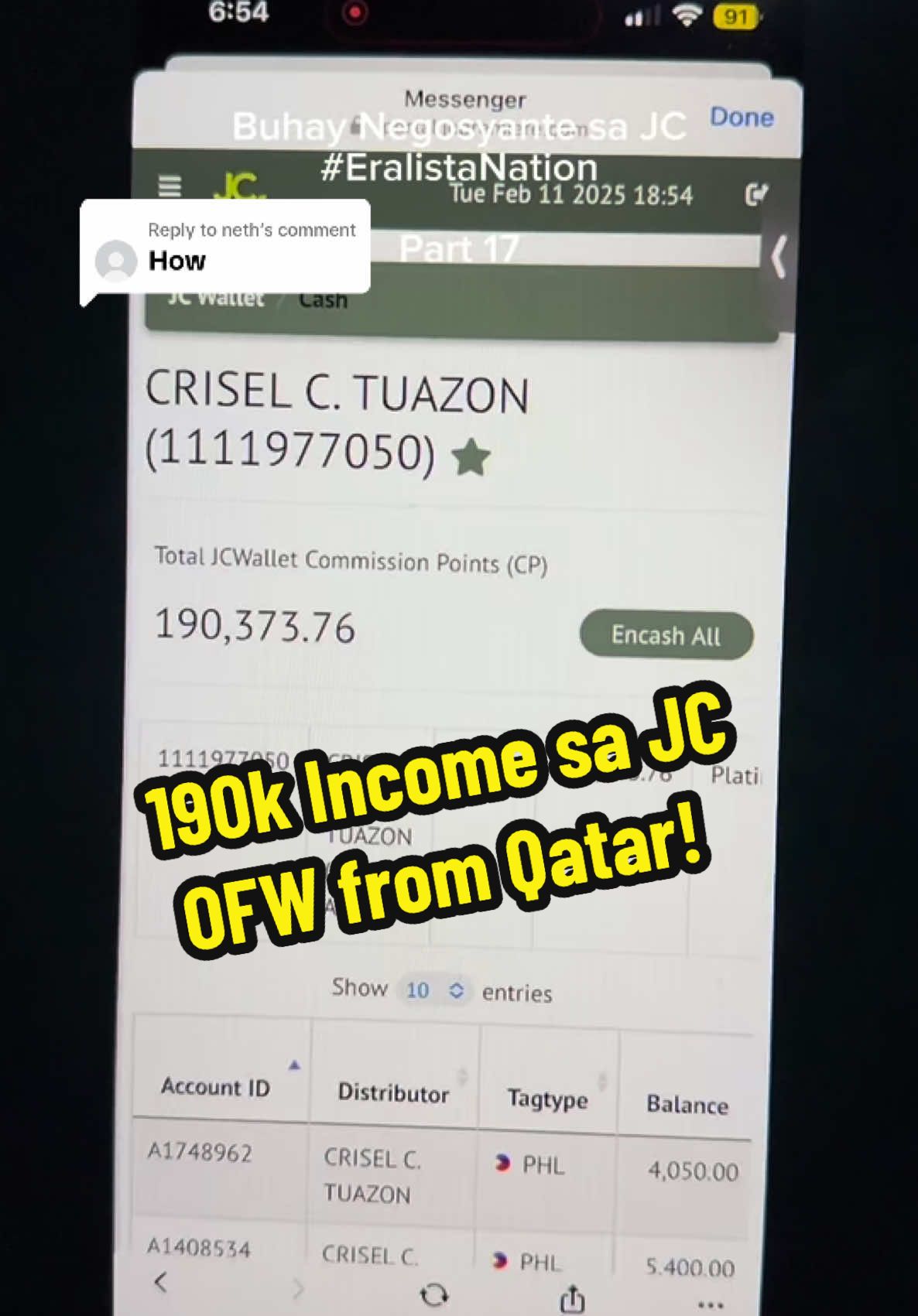 Replying to @neth Praise God! 190k Income + Diamond Upgrade Bonus sa JC! 😍 OFW from Qatar doing the Wholesaling Business Part-Time! 🇶🇦 Congrats Ms. Cris! 👏🏻 Kahit Busy, nasa ibang Bansa, at First Timer, Pwede! ✅ Open for Wholesaling, Retailing, and Dropshipping! PM me for Inquiries! 💬 #JC #BusinessOpportunity #Wholesale #Retail #Dropshipping #EralistaNation #ToGodBeTheGlory 