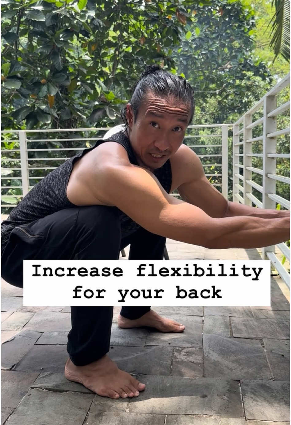 This one move is essential for increasing the flexibility in your entire backside. It also helps with digestion because it mimics a natural position for pooping. All you have to do is find something sturdy to hold onto and practice every day by holding a squat position and going as low as you can. Your back flexibility will increase, your legs will strengthen, your digestion will improve, and your core gets stronger as well. #movement #practice #health #wellnesstips #pfy #exercises #workout #back #increase #flexible 
