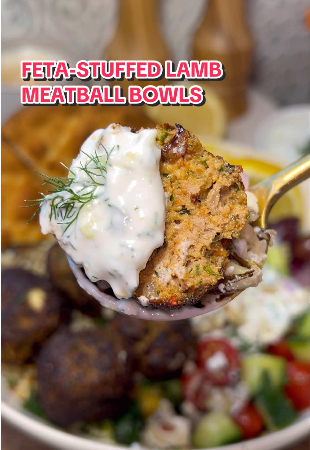 Juicy, Feta-Stuffed Lamb Meatballs with Homemade Tzatziki ✨ I built these Mediterranean bowls on a base of @Minute Rice Instant Rice & Quinoa, then loaded them up with arugula, feta, dill, red onion, olives, and seasoned tomatoes and cucumbers.  Finished with a generous dollop of homemade tzatziki for the perfect creamy touch. Ingredients below – full recipe is linked in my bio! For the meatballs: 1 lb ground lamb 1/4 cup panko breadcrumbs  1/4 cup finely chopped fresh parsley 2 tbsp finely chopped fresh mint (optional but highly recommended) 1 tsp lemon zest Salt and pepper, to taste 1/4 cup grated red onion 2 cloves garlic, grated 1/2 cup crumbled feta 1 tsp ground cumin 1 tsp smoked paprika 1 tsp dried oregano 1 tsp ground coriander 1 tsp aleppo pepper (or red pepper flakes) 1 egg For the rice: 2 bags @minutericeus Rice & Quinoa 2 tsp oil (optional) For the tzatziki: 2, 5.3oz containers greek yogurt (full fat is best) 1/2 large English cucumber, peeled and shredded 2-4 cloves garlic, grated (to taste) Salt and pepper, to taste ⅓ cup chopped fresh dill, to taste Juice from 1/2 lemon 1 tbsp red wine vinegar #lamb #lambmeatballs #greekbowl #greekbowls #greekmeatballs #mediterranean #mediterraneanbowls #mediterraneanfood #healthy #healthydinner #healthylunch #easydinner #easydinnerideas #DinnerIdeas #dinner #mealprep #healthyrecipes #greekfood #highprotein