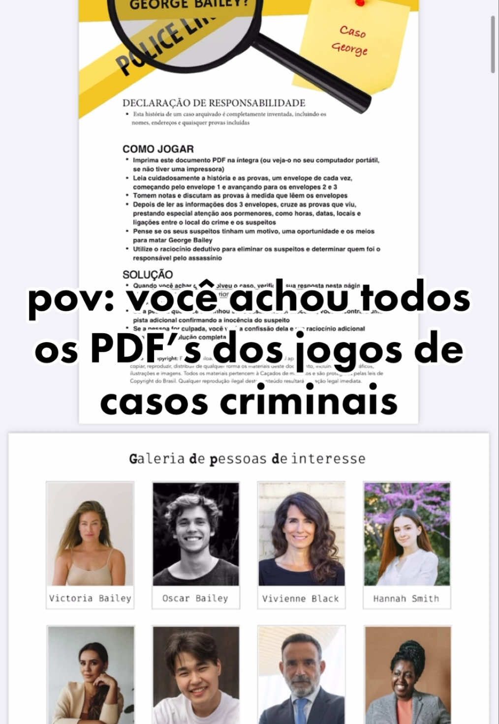 Me mandem mensagem no insta que eu envio todos os casos que tenho!!🥰🩷  pdfcasosinvestigativos