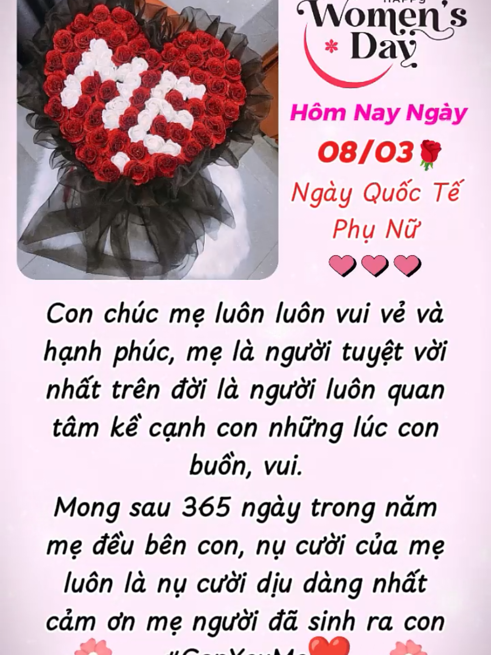 Lời Chúc Mẹ 8/3/2025 #CapCut Con chúc Mẹ 8/3 luôn vui vẻ và hạnh phúc ❤️💐#xh #xhtiktok #quoctephunu #loichuc #happywomensday #8thang3 #thietnhuy #caption #xuhuongtiktok #viral #fyb #cuocsong #tinhyeu #ghepanh #meyeu 