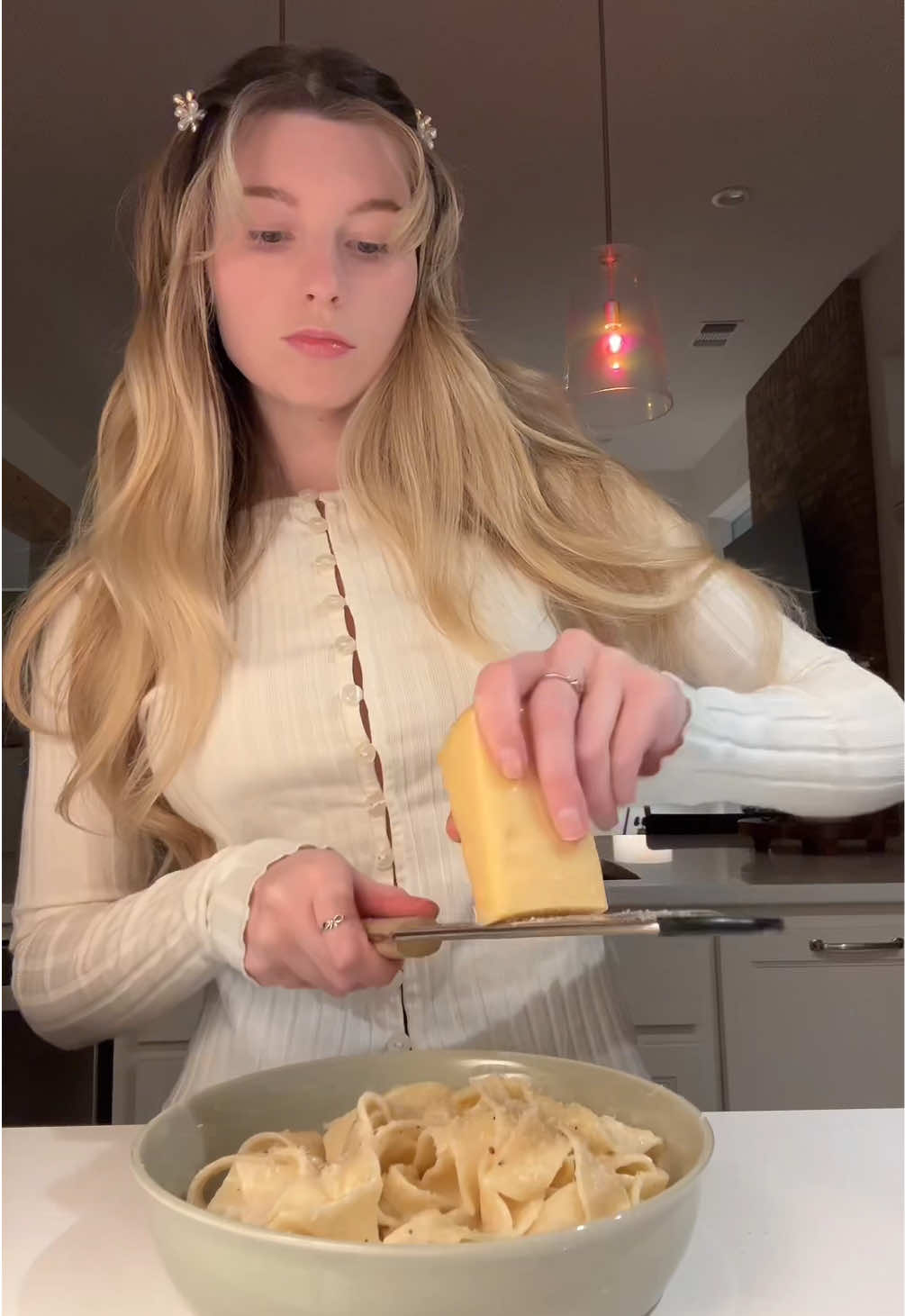 He loves a girl dinner too 💖 full recipe!  - 4 tbs butter - 1 cup of pasta water  - 1-2 cups of grated Parmesan  - I did 3 servings of pasta  - salt and pepper to taste  ✨ measurements don’t need to be exact!  ✨ if it’s too thin, add Parmesan, if it’s too thick, add more pasta water #dinner #cookwithme #yummy #Recipe 