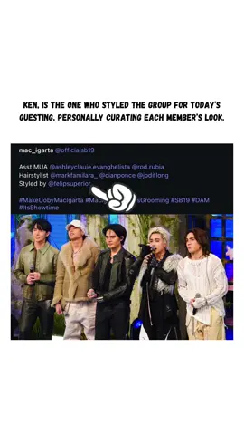 Ken is the one who styled the group for today’s guesting, personally curating each member’s look. 🔥 #SB19 #SB19_KEN #SB19_PABLO #SB19_JOSH #SB19_JUSTIN #SB19_STELL #PPOP #PPOPKINGS #FYP #fyppppppppppppppppppppppp #foryou #tiktokviral #viralvideo 