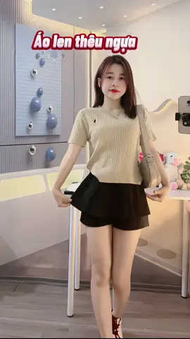 Áo len nữ cộc tay thêu ngựa #xuhuong #xuhuongtiktok #viralvideo🔥 #aothunnu 