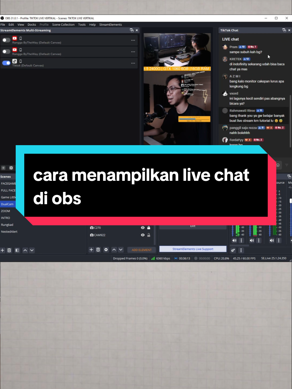 cara baca komentar saat live streaming tiktok pakai obs bisa dari streamelement dock bisa dari tiktok livecenter bisa juga dari indofinity #tutorial #tiktoklive #gaming 
