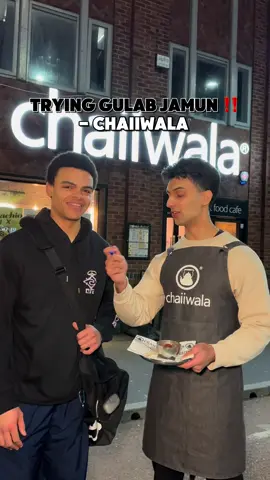 FIRST TIME TRYING GULAB JAMOON 😋 #chaiiwala #fyp #halal #halalfood #halalfoodie #chai #desifood #gulabjamun 