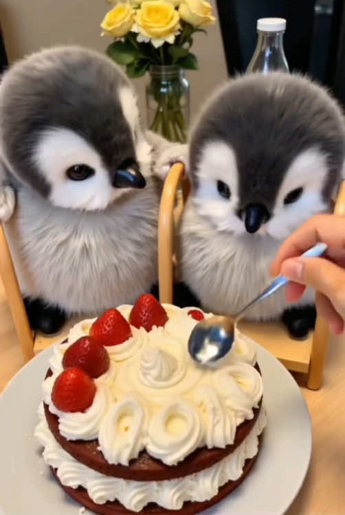 Eating strawberry cake ·  · · · · #creative #AI #new #funny #fun #cute #interesting #Penguin #healing #cuteness #cuteanimals #cutebaby #cutelove #cutelover 