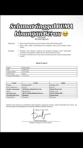 Disaat surat keramat dari HR masuk ke email, disaat itulah kita harus berpindah pijakan kaki 🥹#bumabinungan #bumaipr #bumatabang #mekanikalatberat 