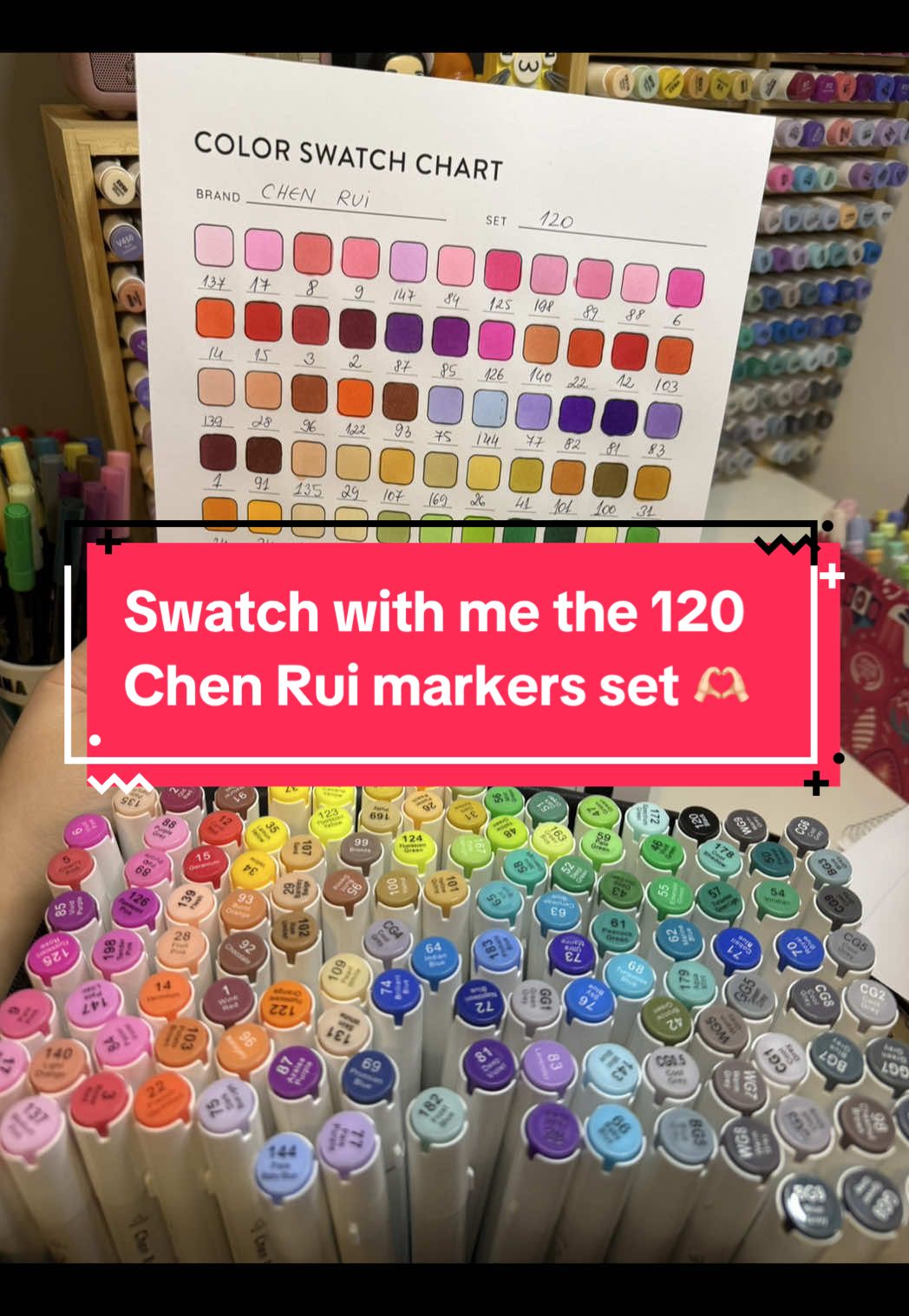 Swatch with me the Chen Rui 120 alcohol markers set 🌸🫶🏻 #colortok #coloringcommunity #chenrui #swatches #markers #ohuhudupe 