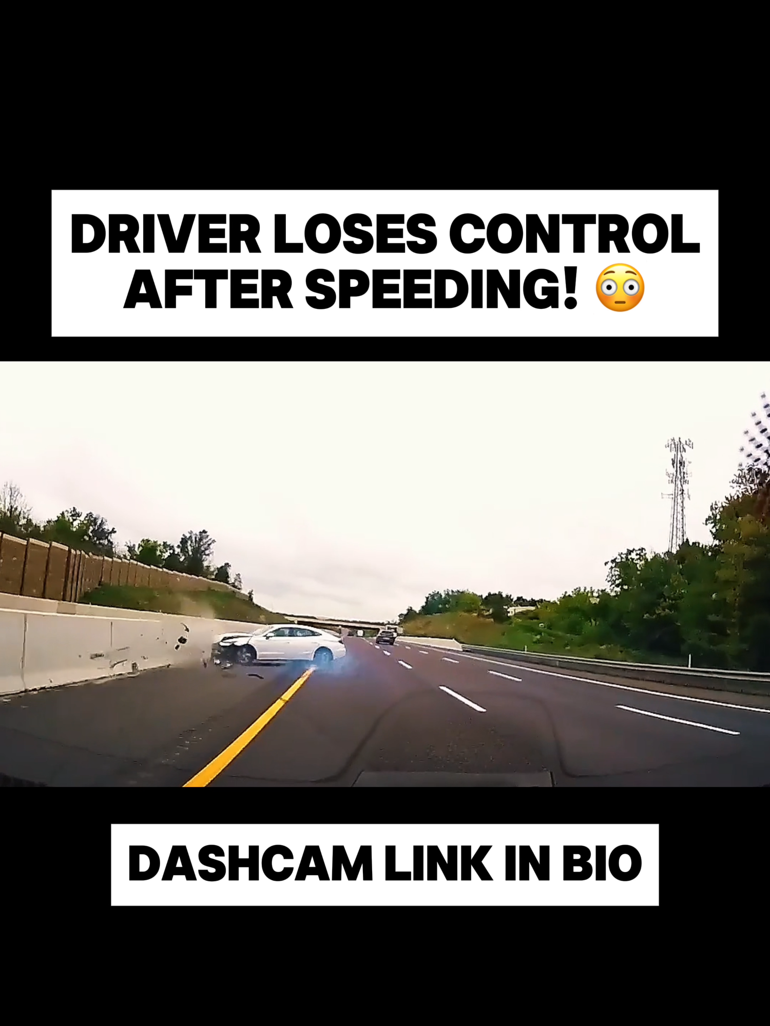 He lost control after going too fast! This could have ended much worse. Get a dashcam at the link in bio today! #dashcamfootage #caraccident #crash #dashcam