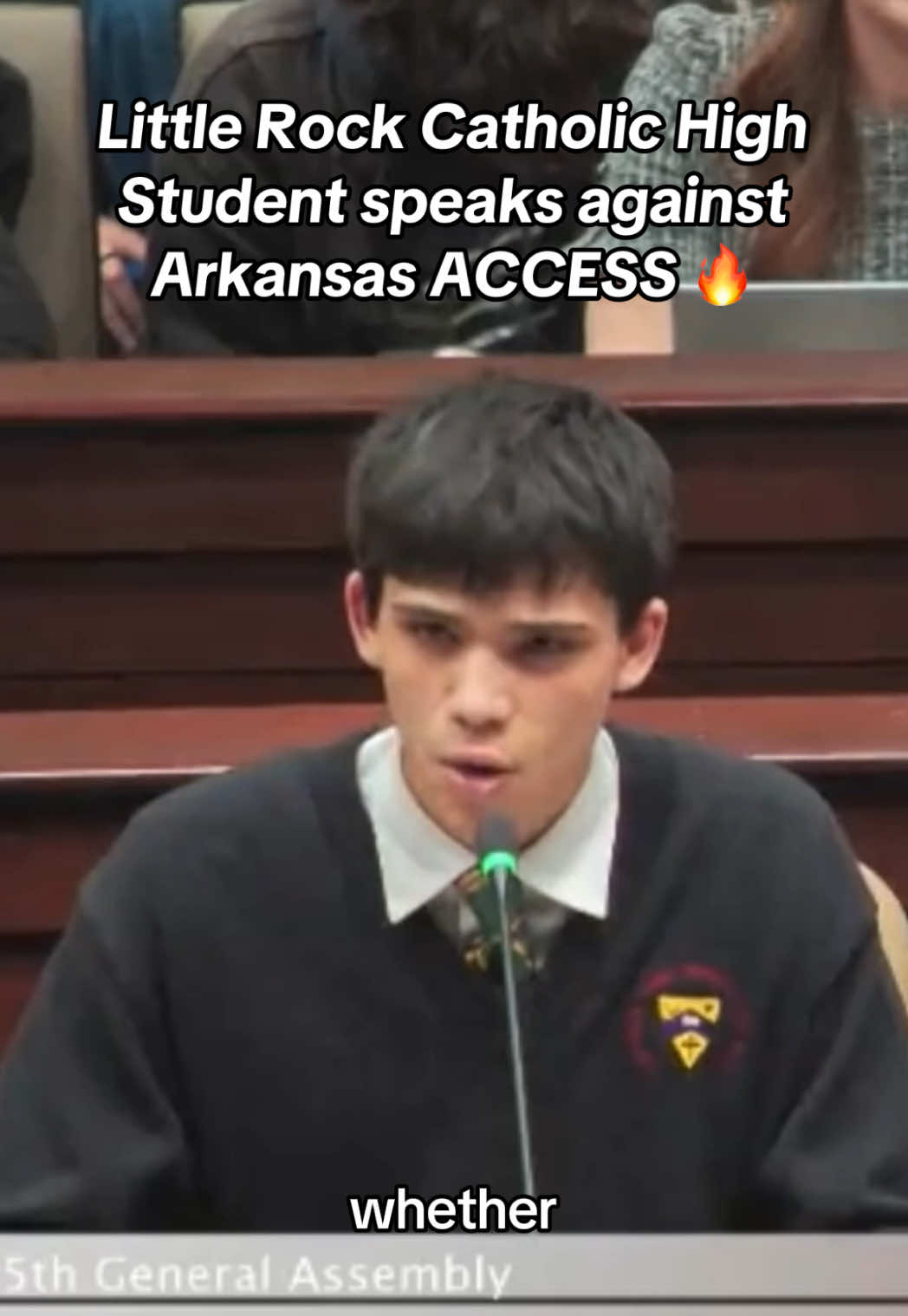 Little Rock Catholic High student completely EATS UP the Education Committee for their support for Arkansas ACCESS 🔥🔥🔥  “This bill provides none of the necessary and proper mechanisms to claw ourselves out of the shameful sub level of mediocrity of education in Arkansas. If this bill passes, I can assure you that we will continue and maintain the underwhelming and disappointing outcomes from education we currently have.  On a nationwide scale, Arkansas ranks 38 in education, 37 in literacy, 41 in high school completion and 39 in college enrollment rates.  Instead of making a half decent attempt at changing any of this, you introduce a bill that attempts to censor student voices and destroys every ounce of local representation from the school system. This bill degrades public education to a point of bankruptcy along with the integrity of its sponsors.”