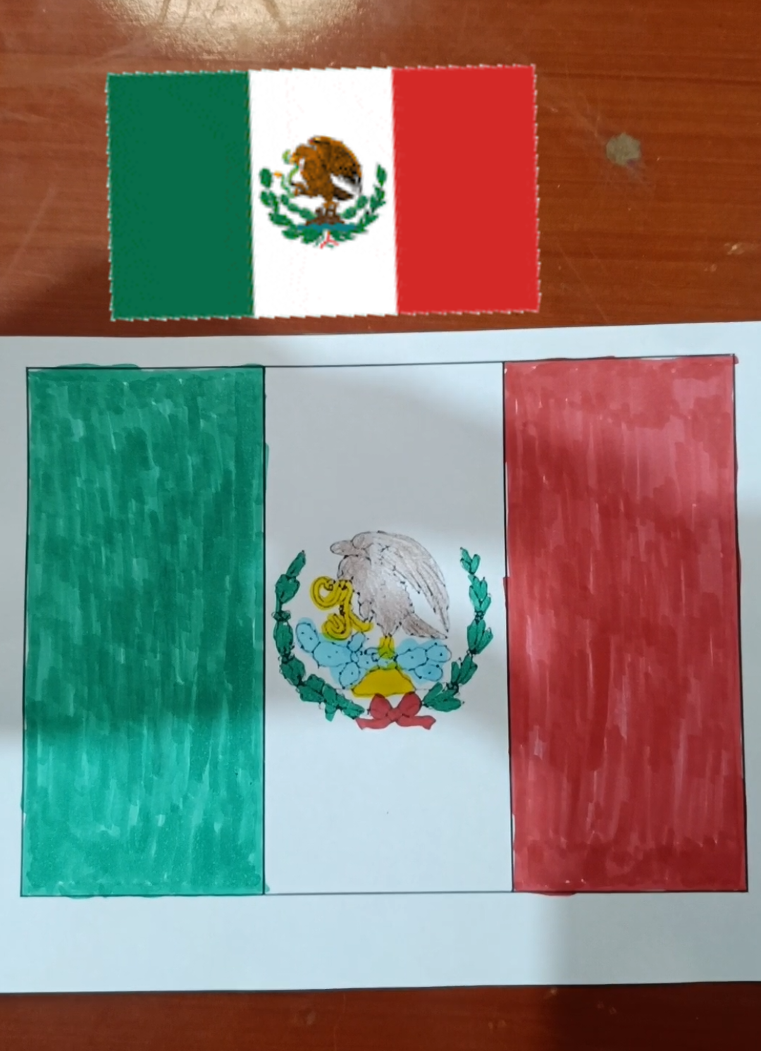 PINTANDO LA BANDERA DE MEXICO CON LOS COLORES QUE ELIJA MI HIJA #colorear #dibujo #padreehija #pintando #bandera #mexico 