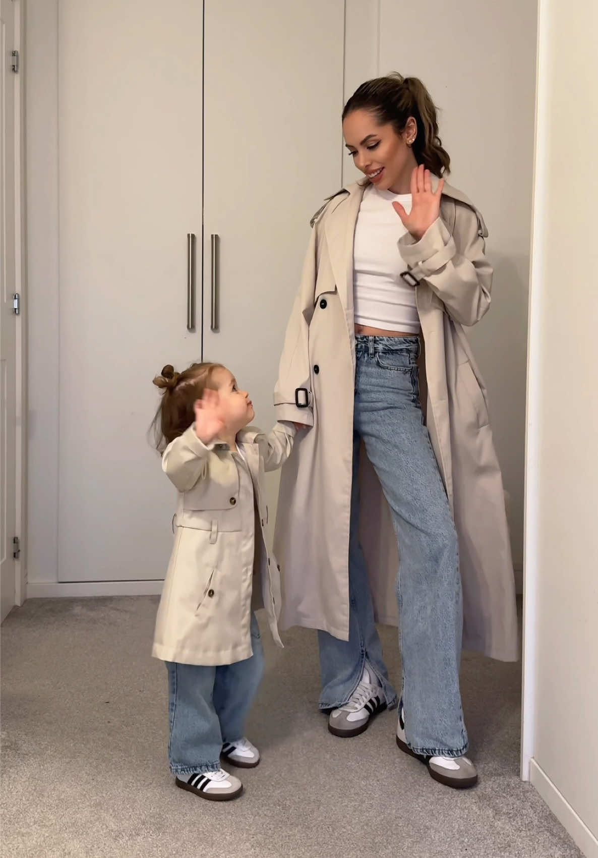 Guysss look at the way she’s imitating me 😭🥹 she enjoys doing these kind of videos so much 🥹 #motherhood #firsttimemom #firstbaby #momanddaughter #ootdbaby #ootdtoddler #grwm #outfitcheck #fyp 