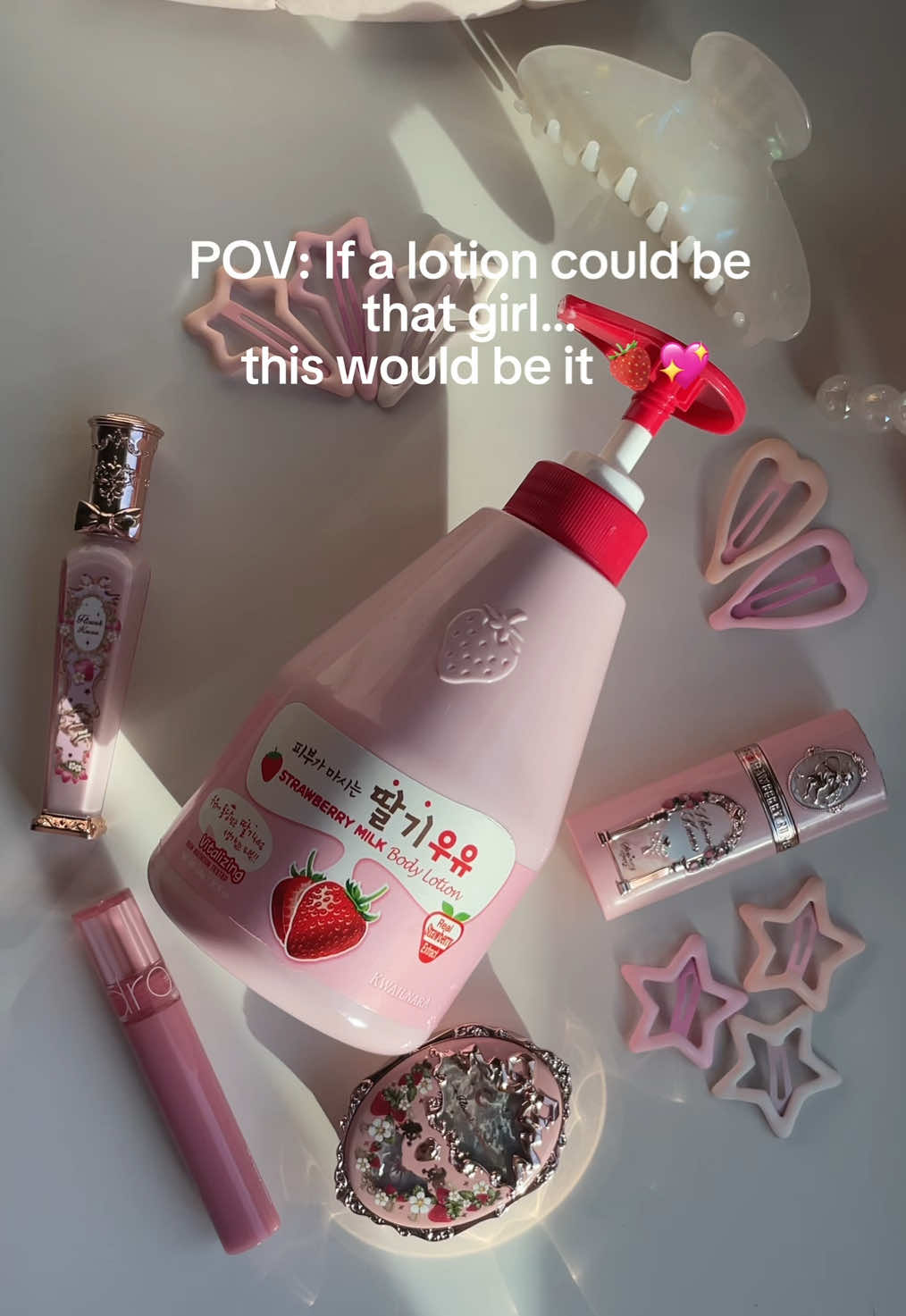 This Kwailnara Body Lotion is giving soft pink girl vibes—lightweight, hydrating, and leaves my skin feeling silky smooth. Perfect for that dreamy, girly glow. Just look up 'Korean body lotion' on Amazon and grab yours today! 🌸✨  #Kwailnara #fruitlotion #koreanbodylotion 