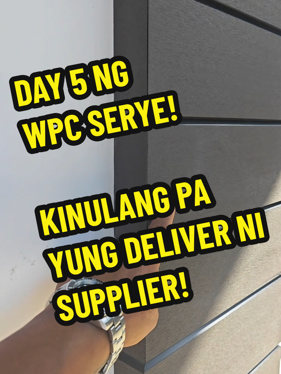 Day 4 ng WPC panels installation.  Konting kembot na lang!  #decors #decoration #Home #housedesign #houseidea #bungalow #modernhouse #aesthetic #exterior #wpcwallpanel #wpcwallpanel #wood #plasticwood #wpc #architecture #contractor #designer #builder #fyp #fyppppppppppppppppppppppp 