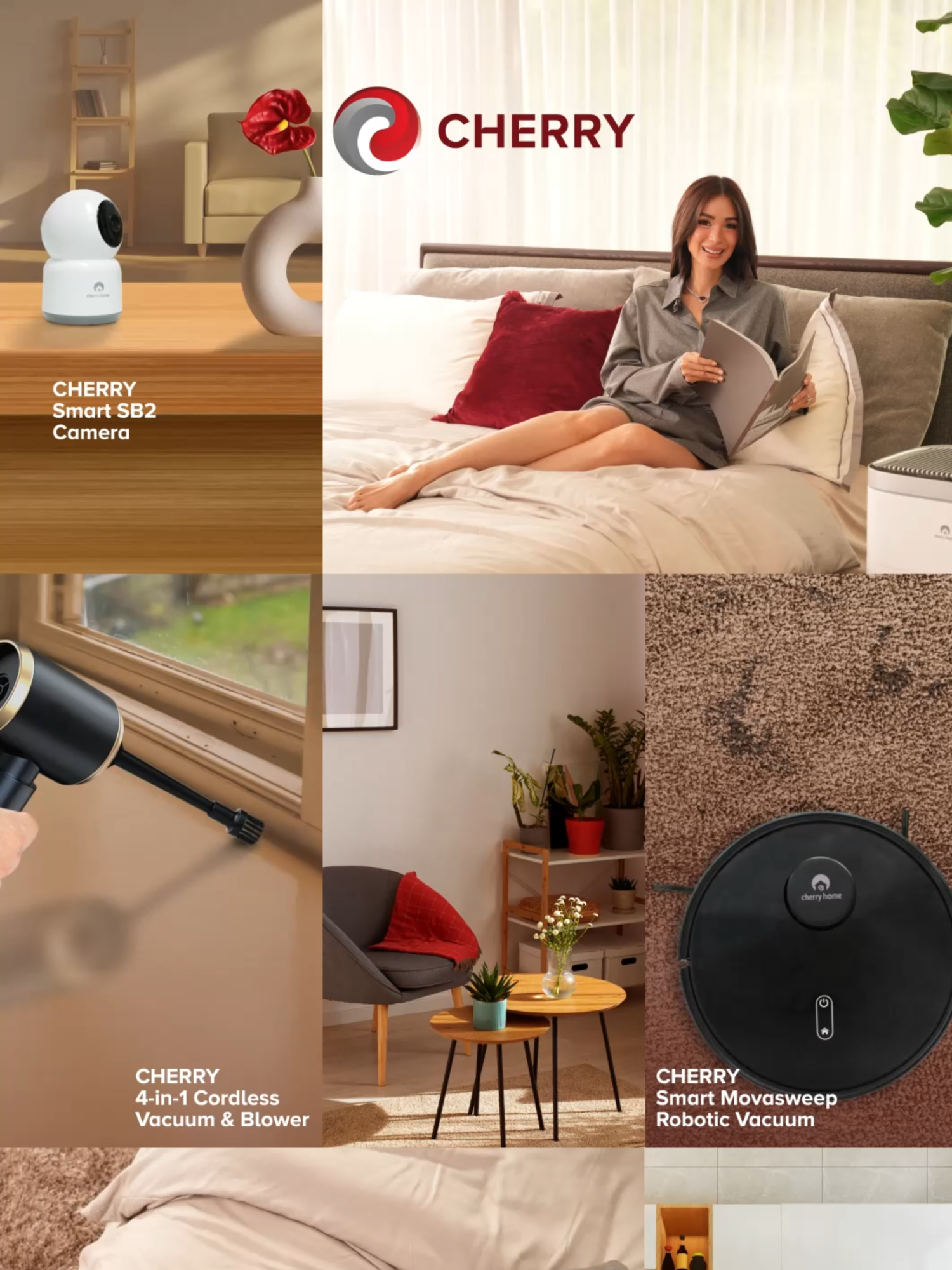 Effortless and worry-free. Add the CHERRY Smart SB2 Camera, the CHERRY 4-in-1 Cordless Vacuum & Blower, and the CHERRY Smart Movasweep Robotic Vacuum to your YELLOW BASKET now! #smartlivingwithcherry #athomekasacherry #fashionablysmart