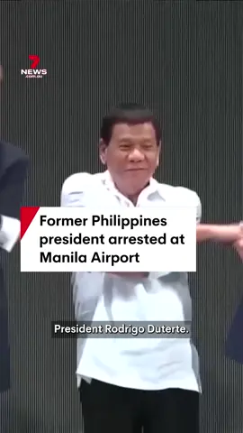 Former Philippines president Rodrigo Duterte has been arrested at Manila Airport after the International Criminal Court issued a warrant, accusing him of crimes against humanity during his deadly war on drugs. #duterte #rodrigoduterte #manila #manilaairport #ph #philippines #arrest #police #icc #internationalcriminalcourt #crime #7NEWS