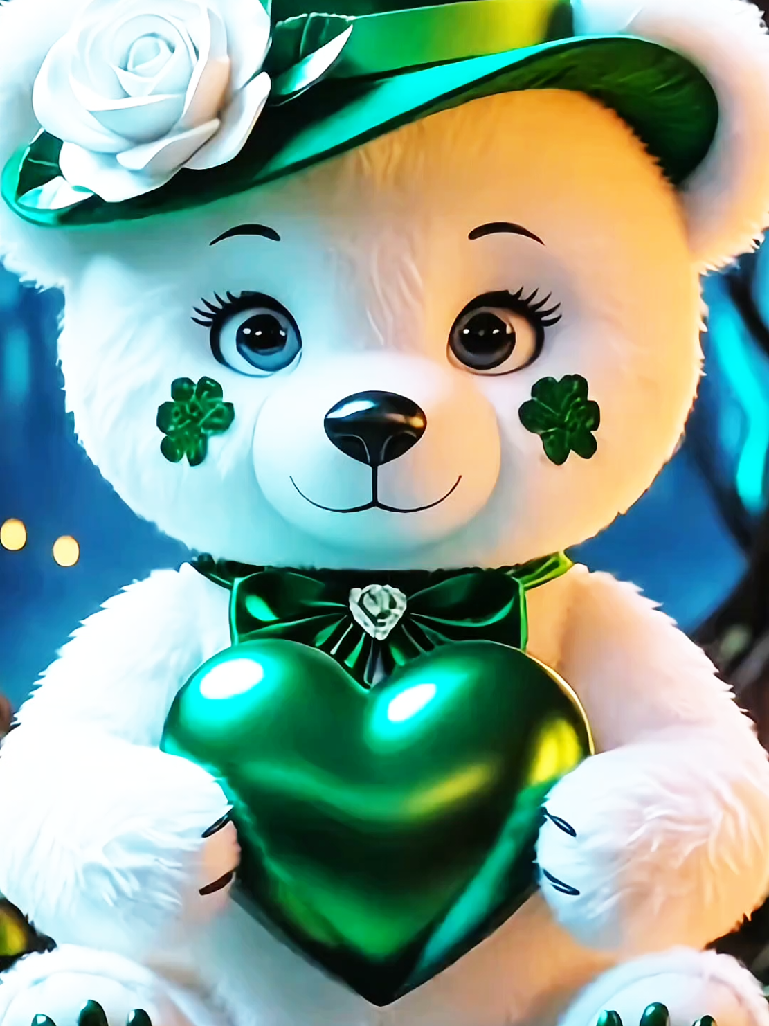 The Enchanted Teddy Bear's Heart 💚🧸💗✨ #teddy #bear #adorable #lucky #heart #gift #magic #glow #charm #sweet #joy #happiness #beautiful #Happy 