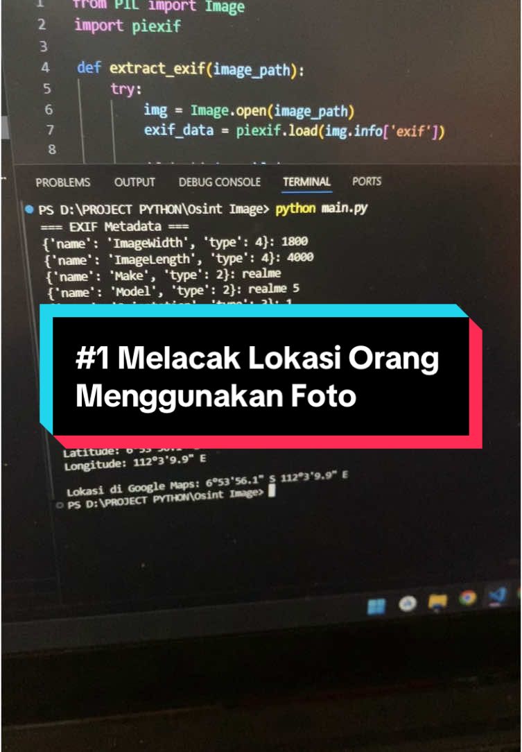 melacak lokasi orang menggunakan foto #it #lacaklokasi #coding #python #osint 