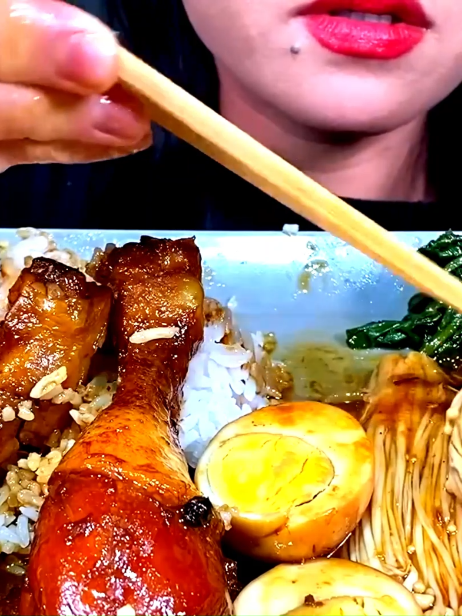 ASMR CHICKEN ADOBO, EGGS, CHILI, ENOKI MUSHROOMS, SPINACH, RICE MASSIVE Eating Sounds#eatingshow #asmrsounds
