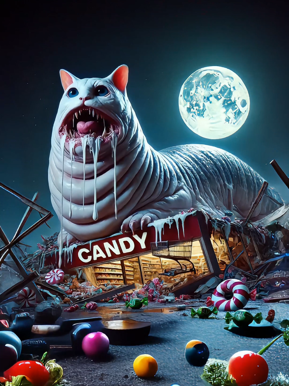 Poor kitten ate dirty lollipop then turned into worm monster. #kitten #aicat #cat #catsoftiktok #cutecat #viralvideo #fyp 