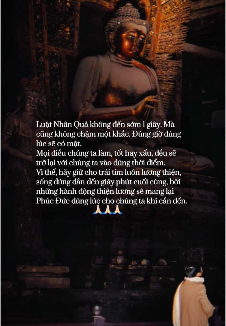 Luật Nhân Quả không đến sớm 1 giây. Mà cũng không chậm một khắc. Đúng giờ đúng lúc sẽ có mặt. #đạophậtvàđờisống 