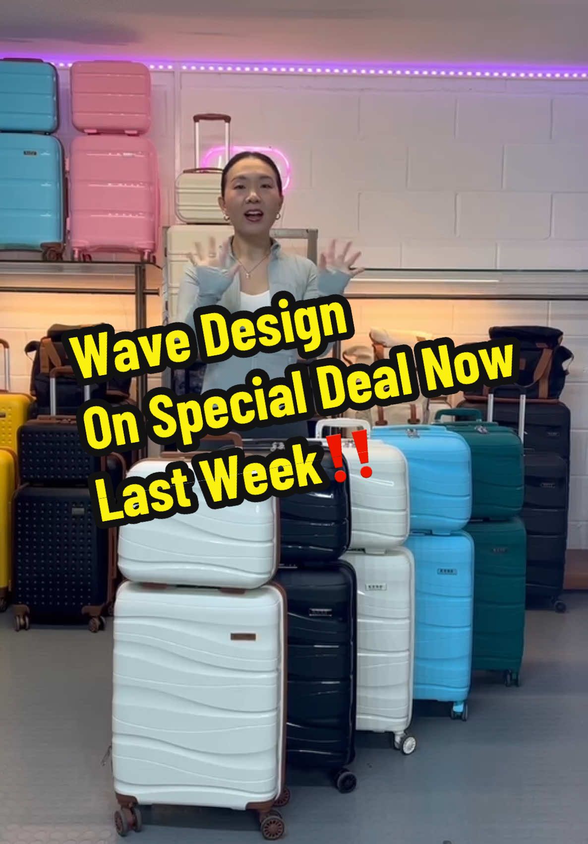 Wave Design 14/20/24/28 inch Polypropylene Material On Special Deal Now ONLY £115 with Free Backpack 🥳🔥🔥🔥#misslulubags #kono #suitcase #fyp #TikTokMadeMeBuyIt #Ramadan2025 #savemoney #deal 