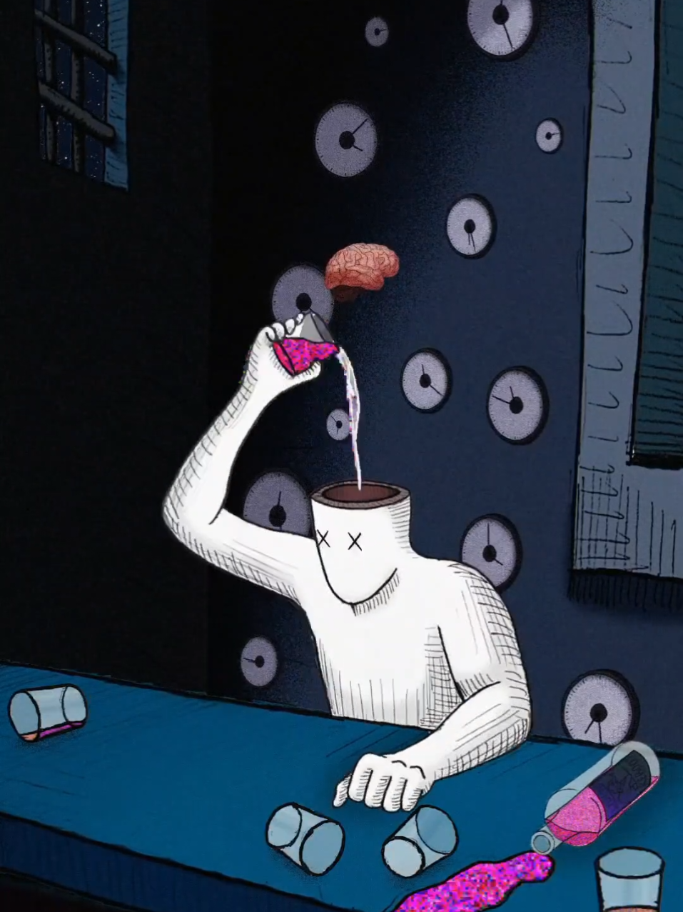 Spilled Drink A reflection on the ways we seek escape, how the lines between reality and illusion blur, where time stops for just a moment, and one loses themselves within that moment. . . . . . . . . . #hope #hopecore #animation #art #dreamcore #weirdcore #digital #meaningoflife #fyp #dark #alone #drink 