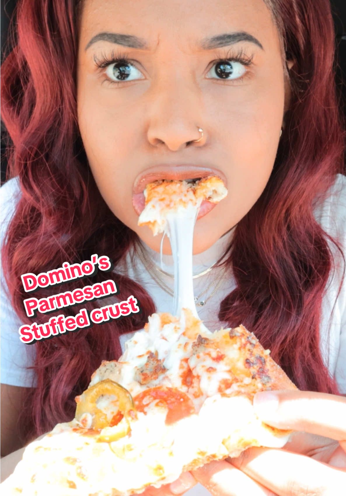 @Domino’s New Parmesan Stuffed Crust Pizza Taste Test #ad 💜 Have you tried it yet? #foodreview #foodcritic #Foodie #mukbang #fyp #foodtiktok #dominos #dominospizza #pizza #foryoupage #viral #FoodTok 