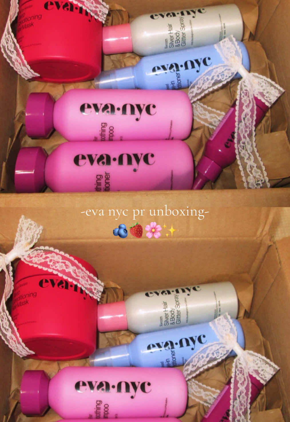 thank you @Eva NYC !!! 💐🪻🫐🌸✨ can’t wait to try everything out! 🤭💗 #haircareunboxing #evanyc #pr #fyp 