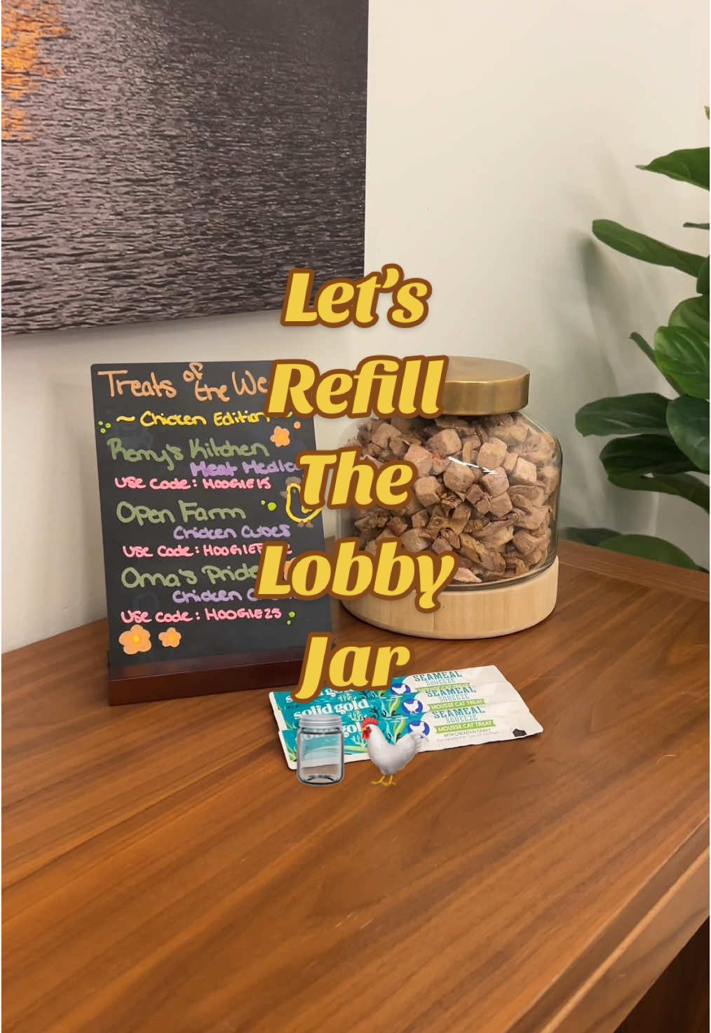 Lobby Treat Jar, chicken edition 🫙🐓 #refill #refillday #fyp #chickendogtreats #dogtreats #treatjar #apartnemt #apartmentdog #doglife  #CapCut 