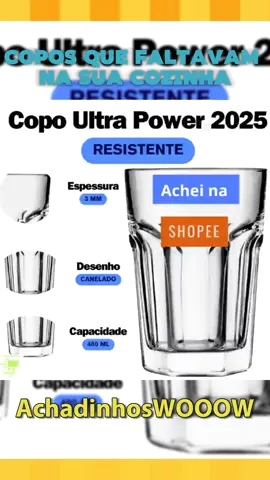 🥤 Jogo de 6 Copos de Vidro 400ml – Estilo e resistência para sua mesa! 🥤#achadomhosshopee #shopee #copos #copostanley #oferta #barato #achadinhos 