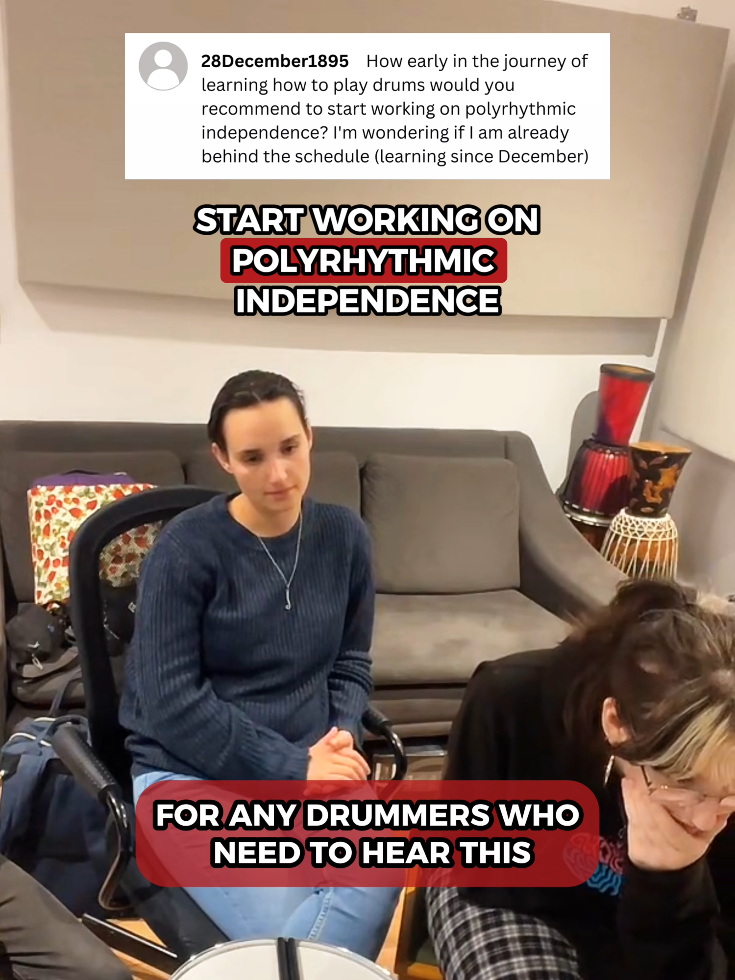 For any drummers who need to hear this: You’re NOT behind. You’re doing just fine. Keep playing, keep learning, and most importantly… enjoy the process! 🥁🔥 #drumplayers #drums #drummersoftiktok #drumlessons #drummergirls #drumteachers #DrummingWorkshop #livestream