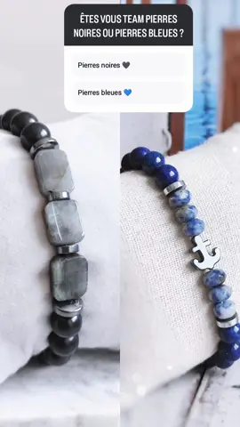 quelle couleur de pierre préférez-vous pour vos bracelets ? 🖤 noires / grises  💙 bleues  #lithotherapie #menjewelry #BijouxArtisanaux #BraceletsFaitsMain #madeinfrance #ArtisanatFrançais #bijoux #FaitMain #bienetre #bijouxpierresnaturelles #gemstonesjewelry 