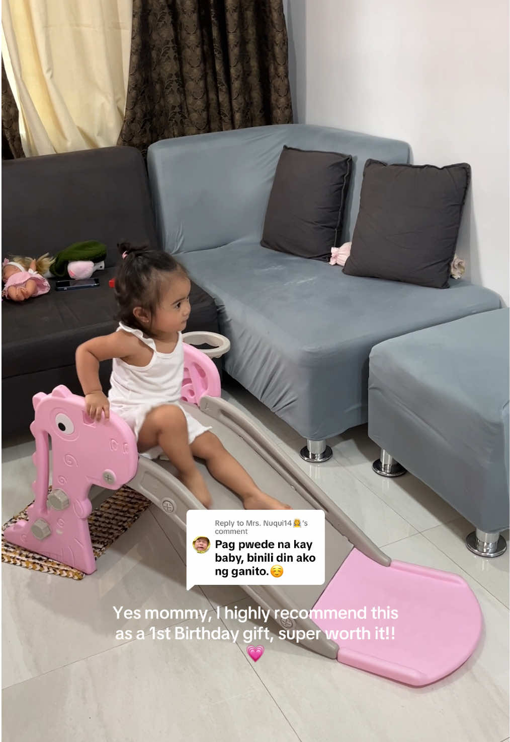 Replying to @Mrs. Nuqui14👰 Yes mommy, I highly recommend this as a 1st birthday gift for your baby, super worth it!! Yayyy!! 💗 #babygift #toddlergiftideas #kidsgiftideas #slideforkids #slide #kidsslide #kidsplayroom 
