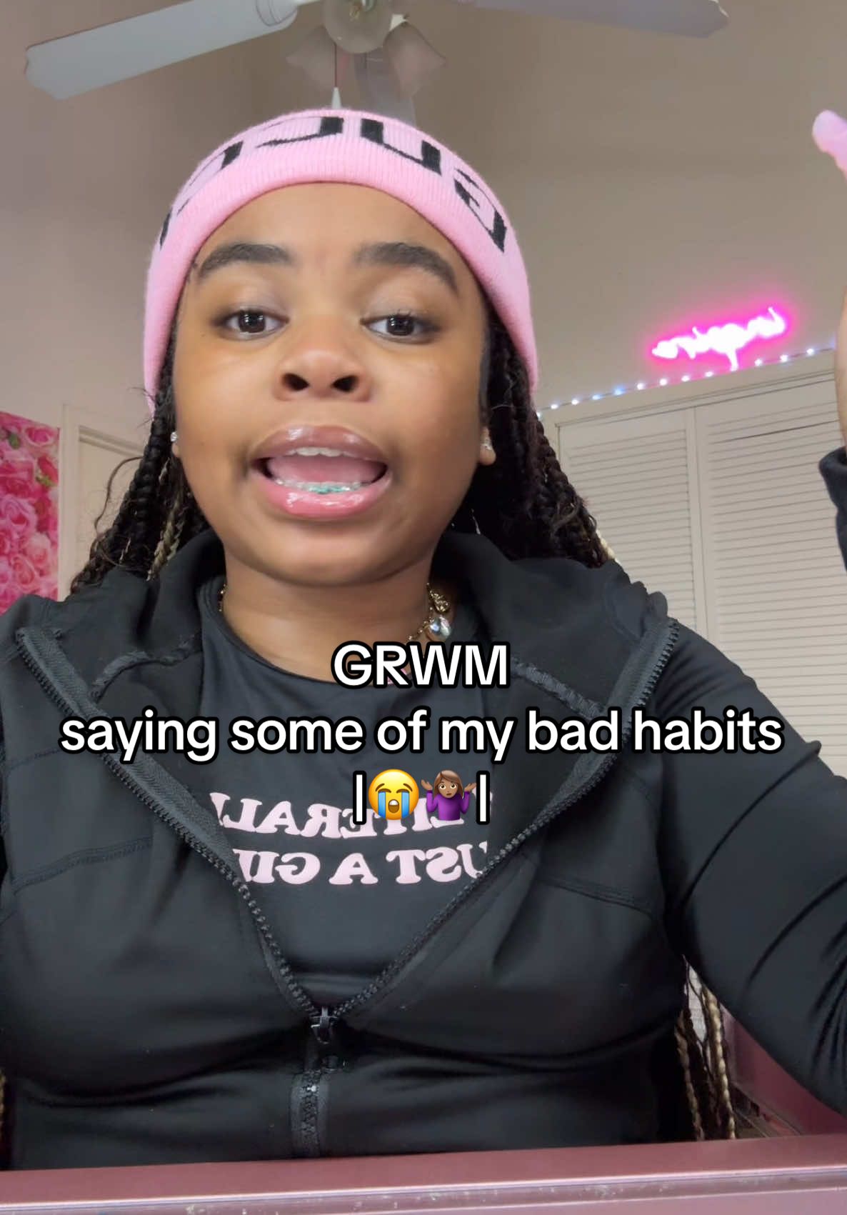 GRWM, saying some of my bad habits |😭🤷🏽‍♀️| #fyp #fypシ゚viral #habits #routine #new #diarygrwm3 #happy #happynewyear #newyear #like #tiktokviral #brand #thatgirl #pink #badhabits #grwm #tiktok #2025 #relatable #pov 