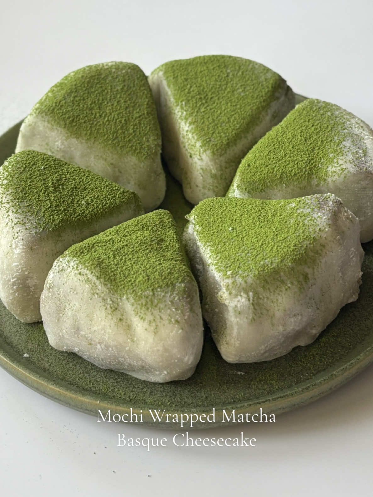 mochi wrapped matcha basque cheesecake + black sesame milk matcha 🍰🍵 #matcha #matchalover #matchadessert #matchalatte #matcharecipe #basquecheesecake #matchacake #mochi #viralrecipe #fyp 
