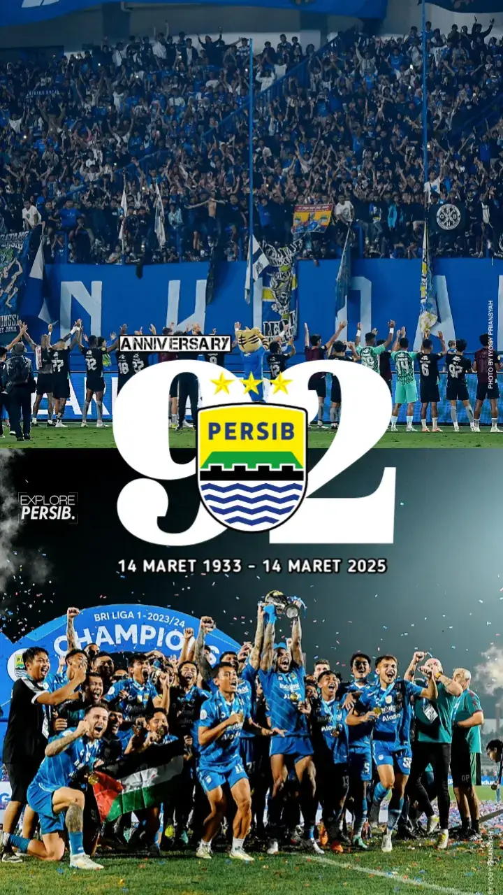 Selamat 92 Tahun,  Persib Bandung 14 Maret 1933 Bukan sekedar titik dalam tentang waktu, melainkan nyawa yang senantiasa menghidupi identitas Persib Bandung. kini, Persib memasuki usia 92 tahun sejak tanggal yang selama ini kita kenal sebagai hari lahirnya. Hampir satu abad lamanya, kebanggaan ini telah di wariskan lintas generasi, menjelma menjadi lebih dari sekadar klub sepak bola, tetapi juga identitas, kebanggaan, dan perlawanan.  jika sejarah kelak berbicara dengan narasi lain, 14 maret 1933 tidak akan pernah mati, ia akan tetap jadi prasasti yang menandai perjalanan Persib Bandung, simbol yang tak lekang oleh waktu, dan cerita akan selalu dikenang.  karena 14 maret 1933 Bukan hanya sekedar tanggal semata.  Bislillah Back2Back Champions @PERSIB  #persib #persibbandung #persibjuara #lewatberanda #4u #fouryou #viralvideotiktok #fypage #fypp #fyppppppppppppppppppppppp 
