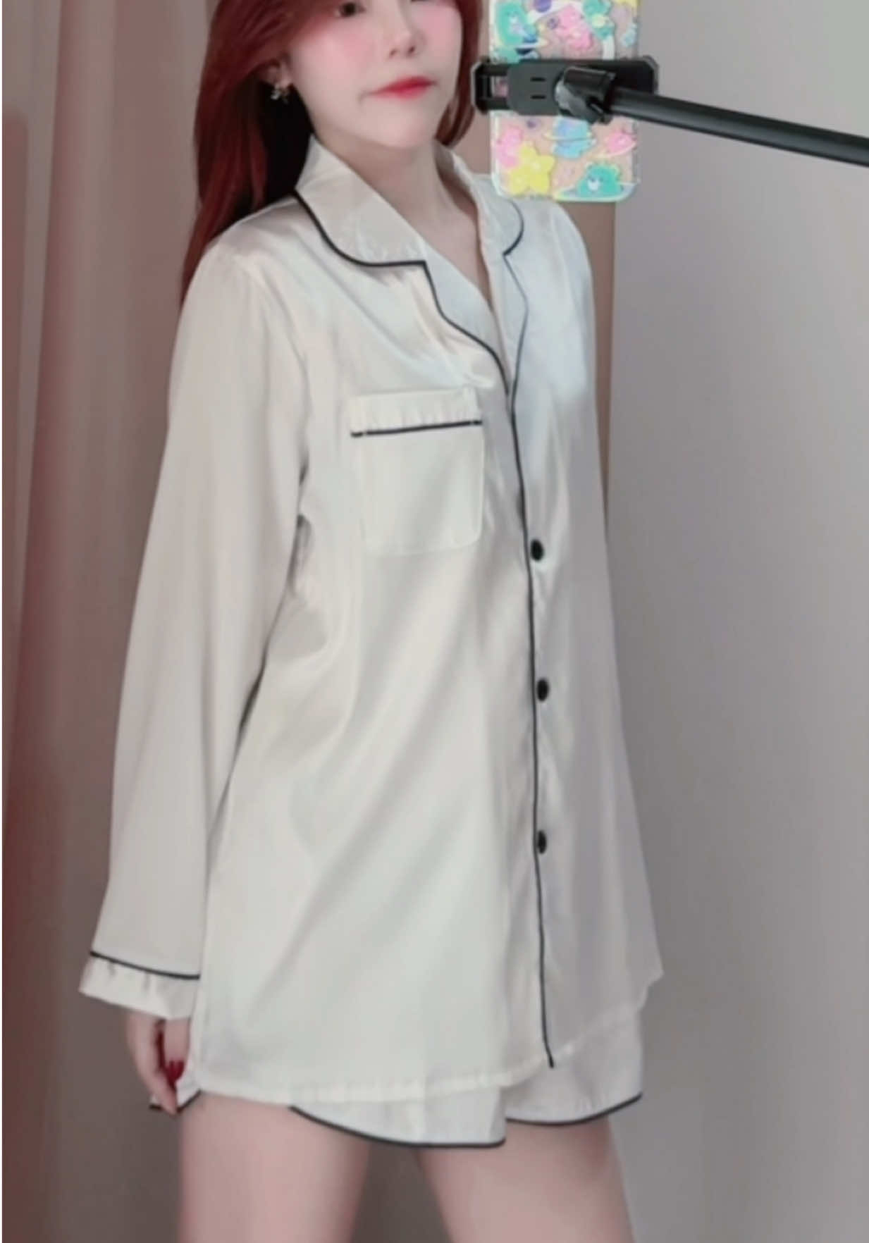 สีขาวว🤍 #ชุดนอน #ชุดนอนน่ารัก #ชุดนอนผ้าซาติน #ชุดนอนขาสั้น 