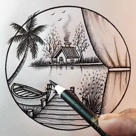 Sketching circle nature  How to drawing beautiful river view #naturedrawing #housedrawing #riverside #pencilarts #sketching #sketchbook #arts #howtodraw